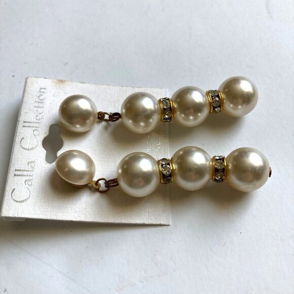 Calla Collection Imitation Pearl Swarovski Crystal Dangle Earrings 2.5 inch New - Picture 3 of 6